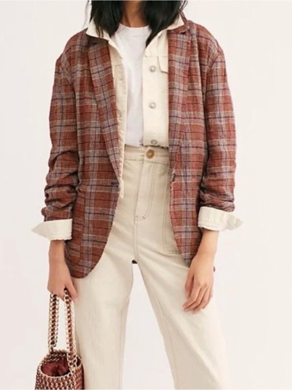 Free People Plaid Blazer Size Medium